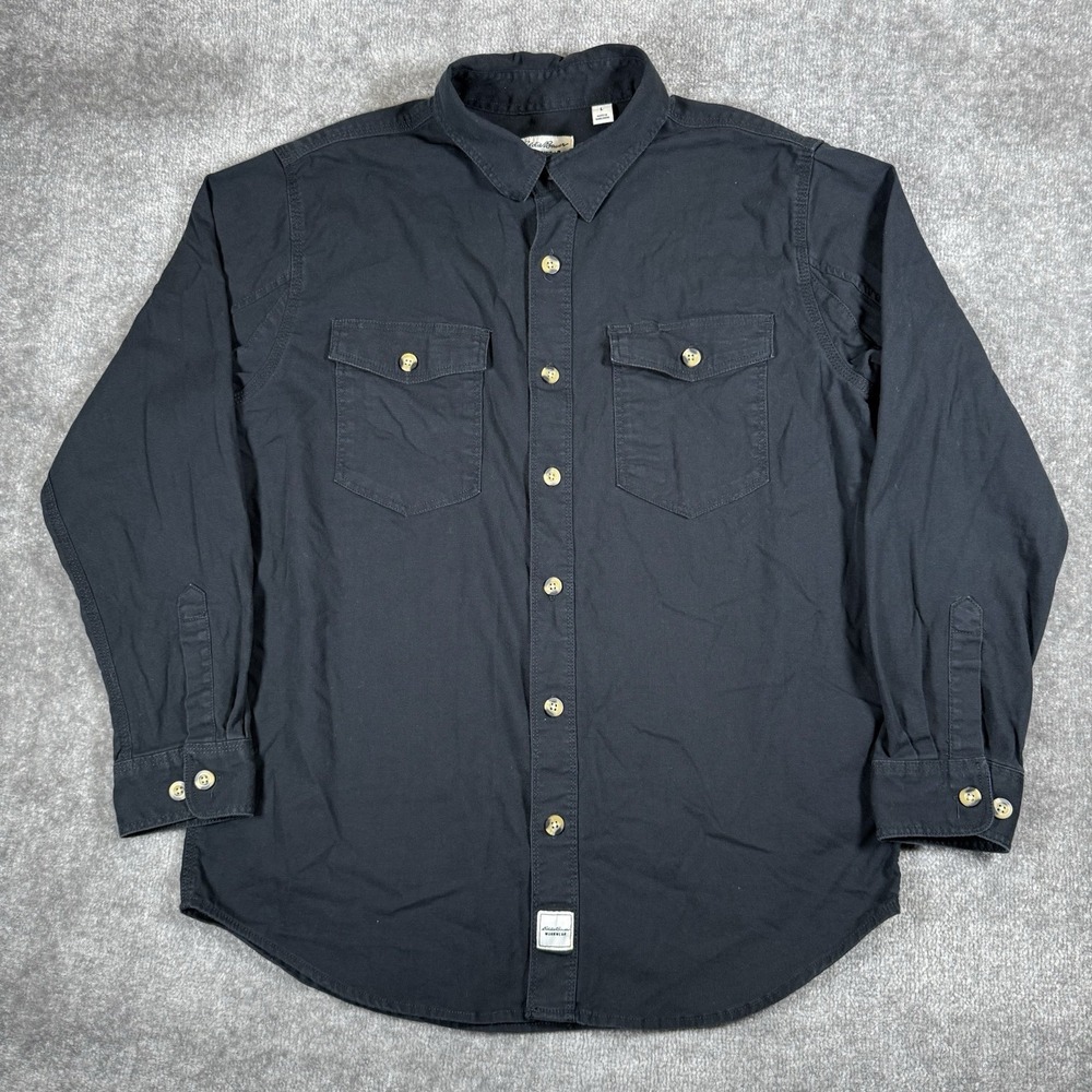 Eddie Bauer Workwear Shirt Men's Large Black Canvas Foreman Fit Long Sleeve